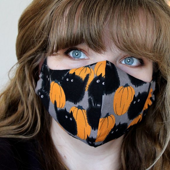 Halloween Orange Cats and Pumpkins Mask - Picture 2 of 5